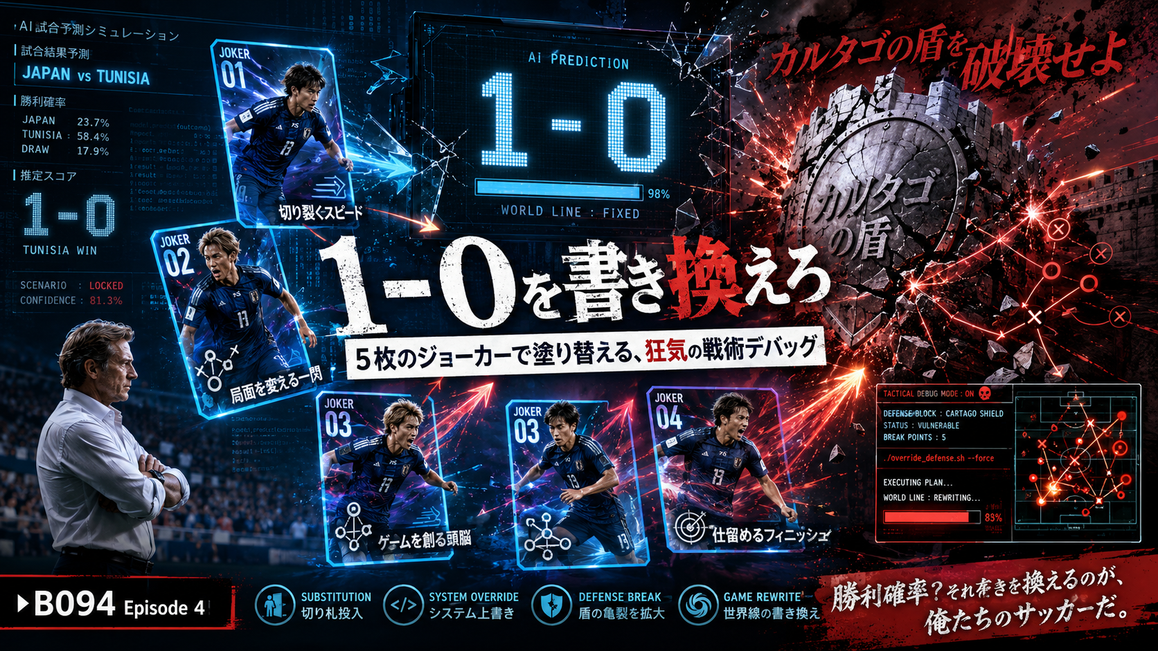 【B面094】AIは1-0と告げ、老生は5-0を夢見る──対チュニジア戦、冷徹な計算機を狂わせる「五段ロケット」交代案